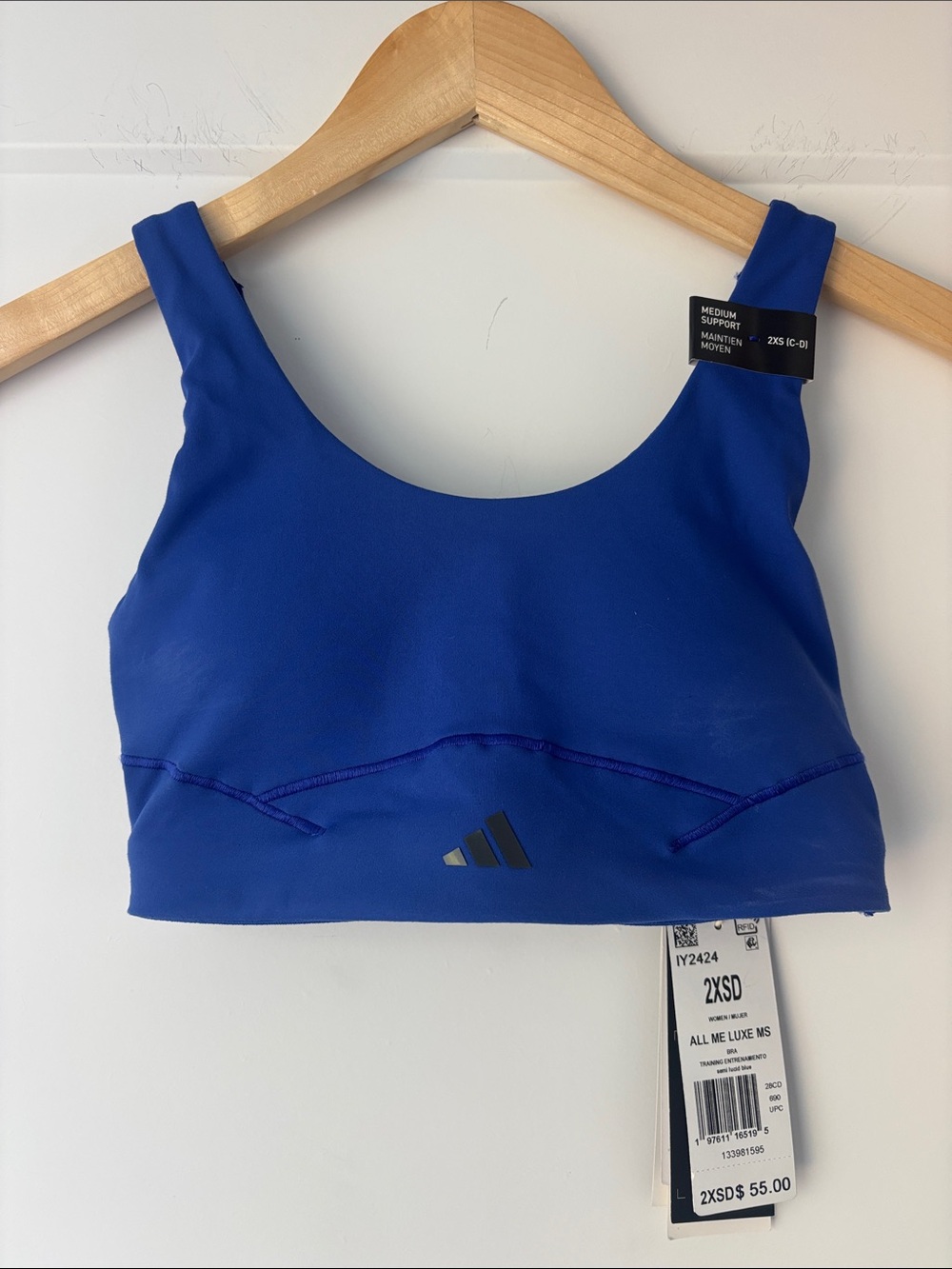 NWT adidas Royal Blue All Me Luxe Medium Support Sports Bra